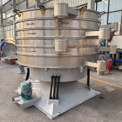 Horizontal circular and vertical up-and-down throwing motion simulates manual screening for even material distribution